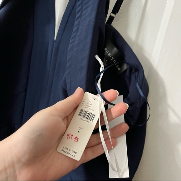 Anthropologie Adelyn Rae Cropped Wide Leg Navy Blue Jumpsuit Large H2 - Picture 4 of 8